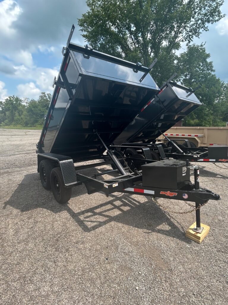 Dump trailer with the bed raised
